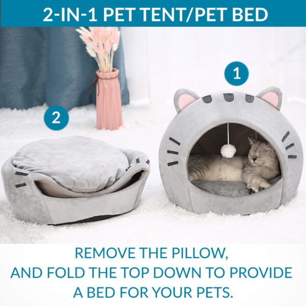 Super Cat Bed Warm Pet House Kitten Cave Cushion Cat House Warm Sleeping Dog Basket Tent 2
