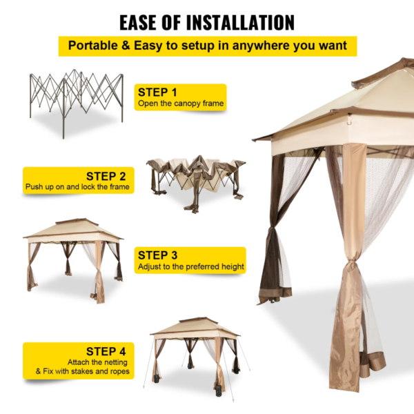 VEVORbrand 10x10ft Outdoor Canopy Gazebo with Four Sandbags Gazebo with Netting Waterproof and UV Protection Patio 3