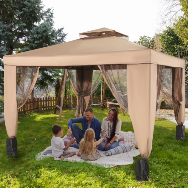 VEVORbrand 10x10ft Outdoor Canopy Gazebo with Four Sandbags Gazebo with Netting Waterproof and UV Protection Patio