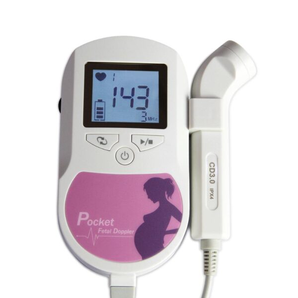 CONTEC Fetal Doppler Heart Beat Monitor Backlight LCD Pink Colour with 2Mhz 3mhz 8Mhz Probe Baby 1