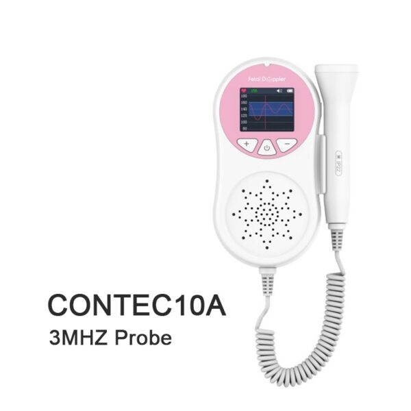 CONTEC Fetal Doppler Heart Beat Monitor Backlight LCD Pink Colour with 2Mhz 3mhz 8Mhz Probe Baby 2