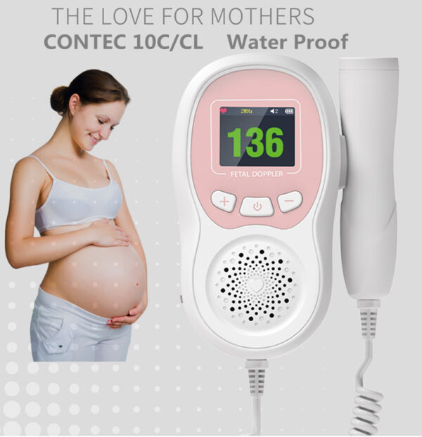 CONTEC Fetal Doppler Heart Beat Monitor Backlight LCD Pink Colour with 2Mhz 3mhz 8Mhz Probe Baby 4