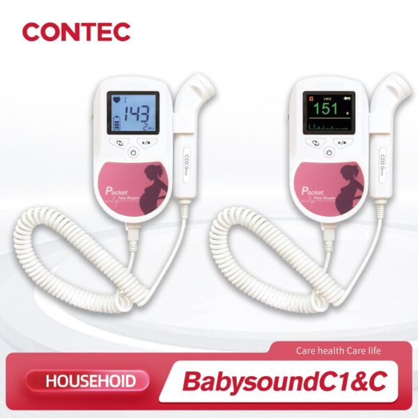 CONTEC Fetal Doppler Heart Beat Monitor Backlight LCD Pink Colour with 2Mhz 3mhz 8Mhz Probe Baby