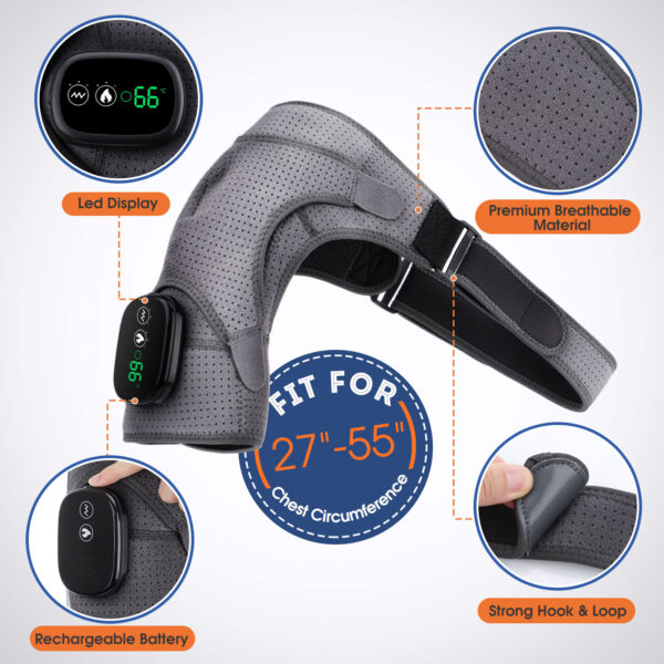 Electric Heating Therapy Shoulder Brace Heating Shoulder Massage Support Adjustable Led Heating Belt For Arthritis Joint 3