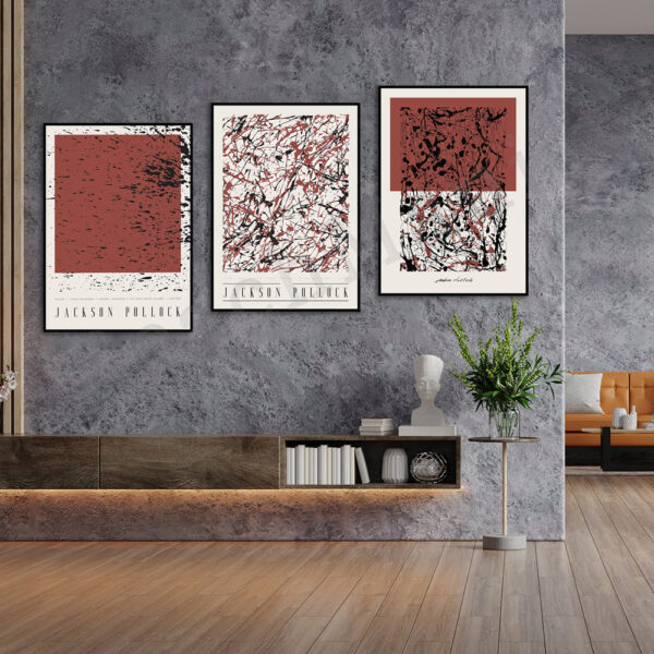 Jackson Pollock Print Abstract Digital Art Painting Pollock Art Collectibles Terra Cotta Red Exhibition Poster Line 1