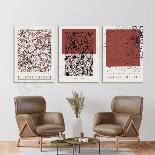 Jackson Pollock Print Abstract Digital Art Painting Pollock Art Collectibles Terra Cotta Red Exhibition Poster Line