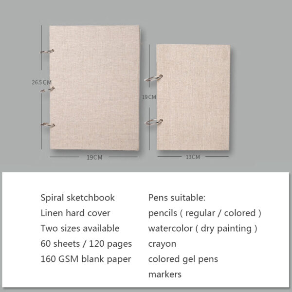 Retro Spiral Sketchbook Linen Hardcover 120 Pages 160GSM Refillable Notebook for Art Drwaing Stationery School Supplies 5