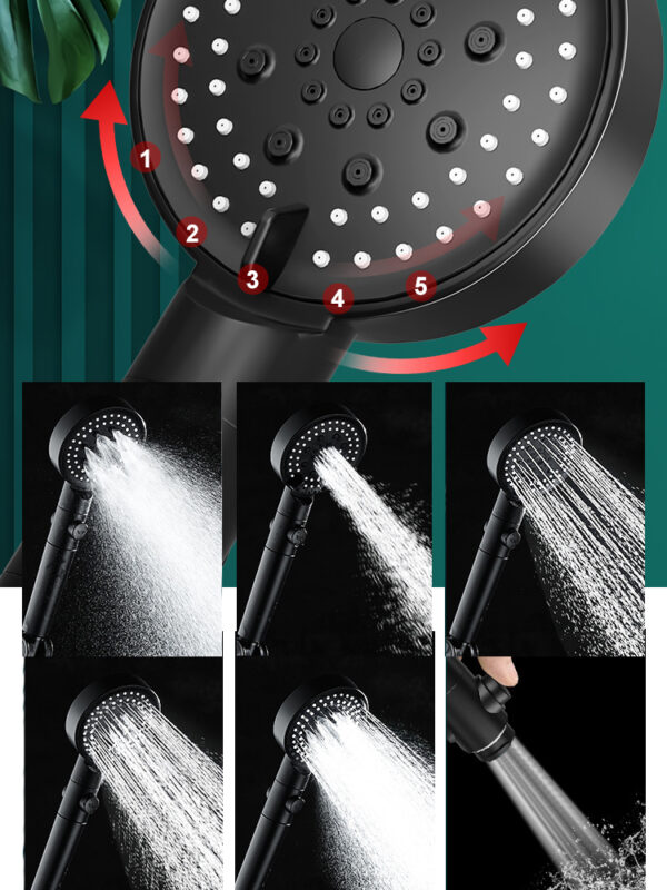 Zloog 5 Mode Bathroom Shower Set Stop Button Black High Pressure Shower Head Water Saving Filter 1